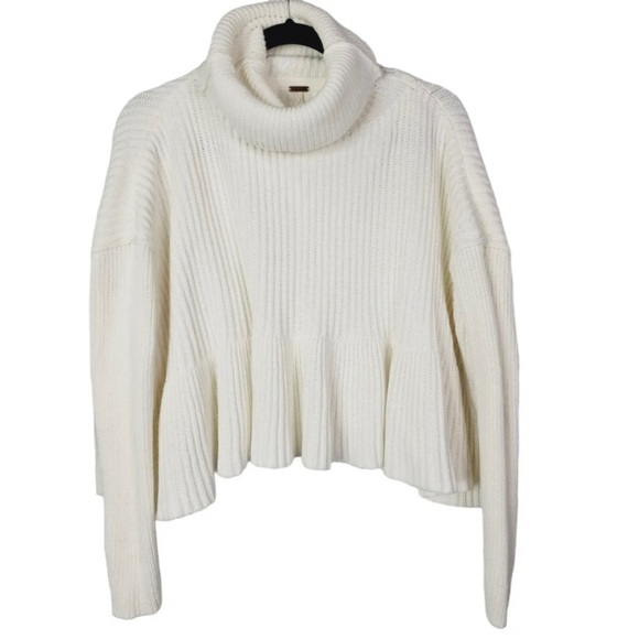 FREE PEOPLE Ivory Ribbed Oversized Super Slouchy Layer Cake Cowl Neck S… - Picture 2 of 11